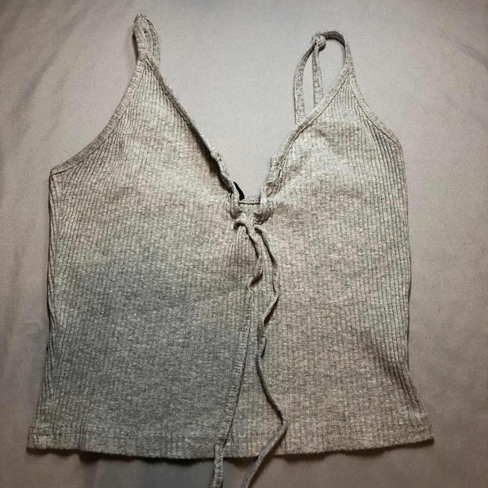 Grey Laced Cropped Tank Top